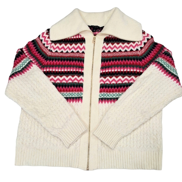 Talbots~NWOT~Joyful Fair Isles~Womens~Ivory~Zip Cardigan~MSRP $100~Size Large - Picture 2 of 8